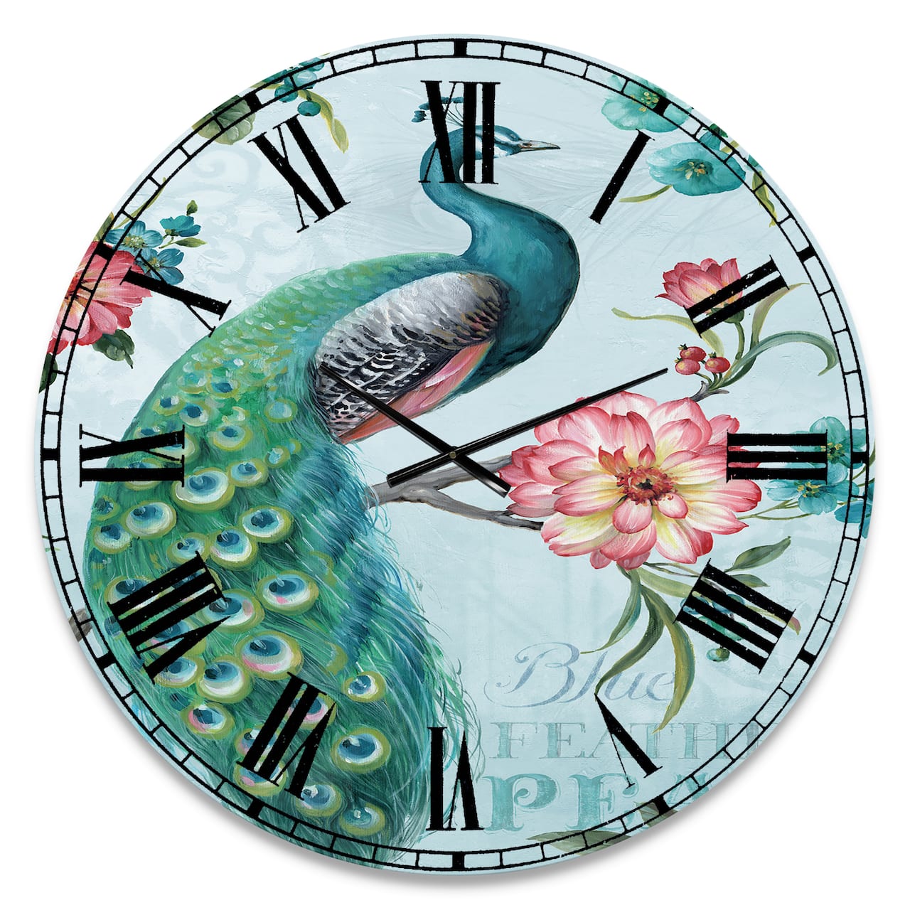 Designart 'Handpainted Peacock Traditional Wall Clock